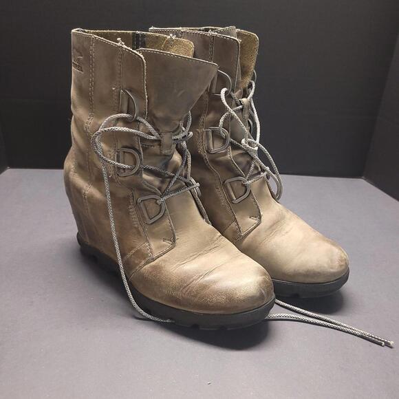 Sorel Joan Of Arctic Wedge II Boots Quarry Artic Gray Leather Hidden Wedge Sz 9 - Picture 1 of 6